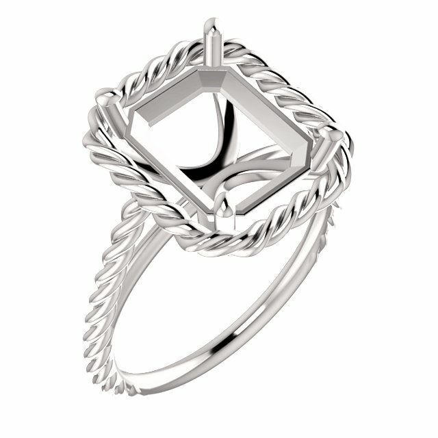 Sterling Silver Emerald Cut Solitaire Ring Setting - Lasso Rope Style Ring Mount