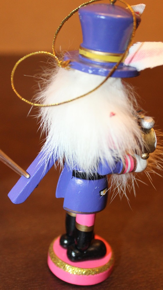 6" Wooden Easter Bunny Nutcracker Alice Wonderland White Rabbit