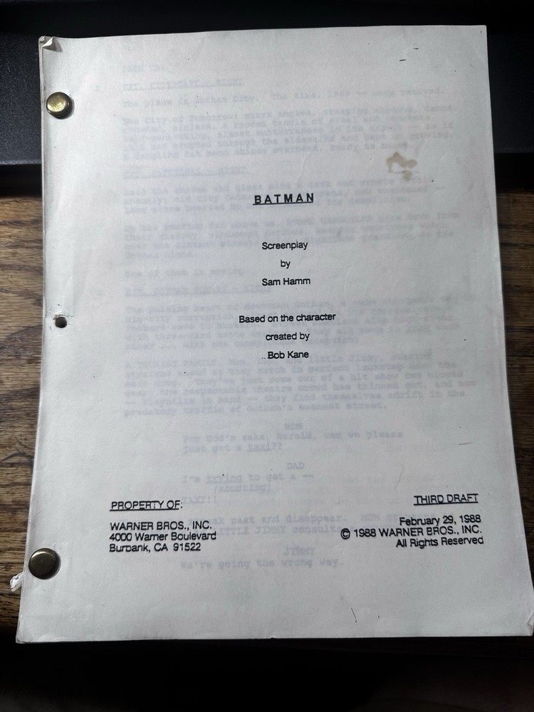 BATMAN Screenplay Script by Sam Hamm Third Draft 1988 READ DESCRIPTION