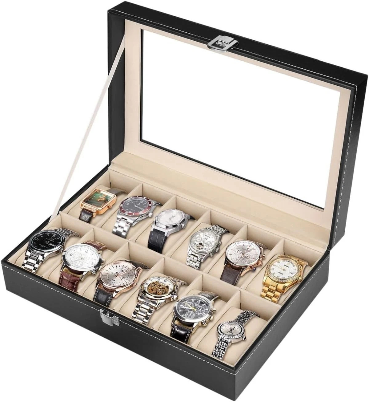12 Slots PU Leather Wrist Watch Display Box Storage Holder Organizer Case HOT