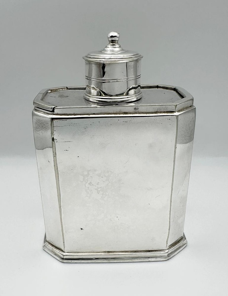 VICTORIAN CRESTED SLIDING TOP TEA CADDY SILVER PLATE 19TH CENTURY