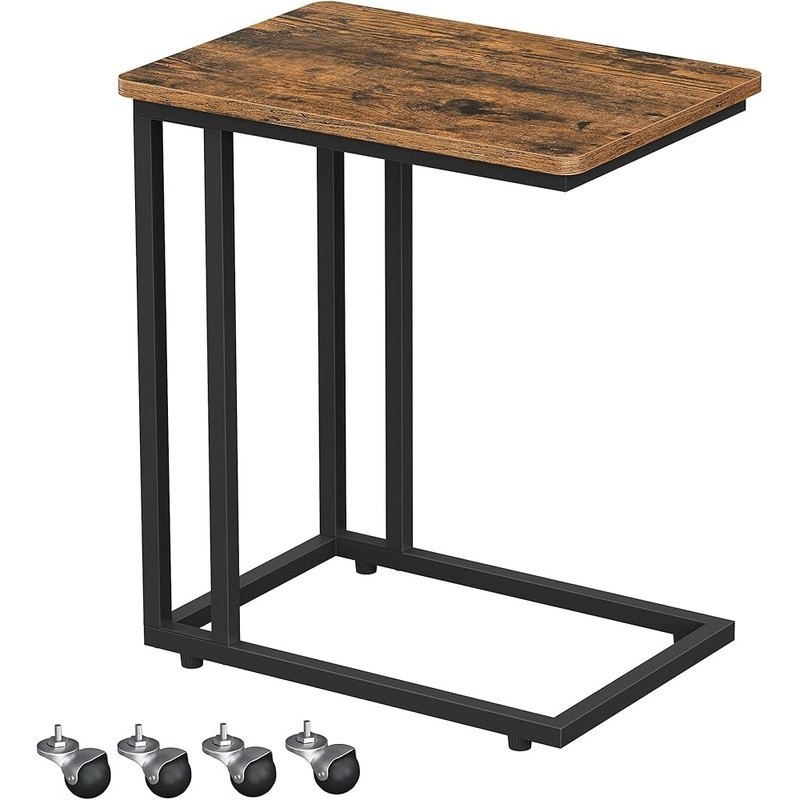 C Shaped End Table W/ Wheels Sturdy Laptop Sofa Side Table Adjustable Feet New