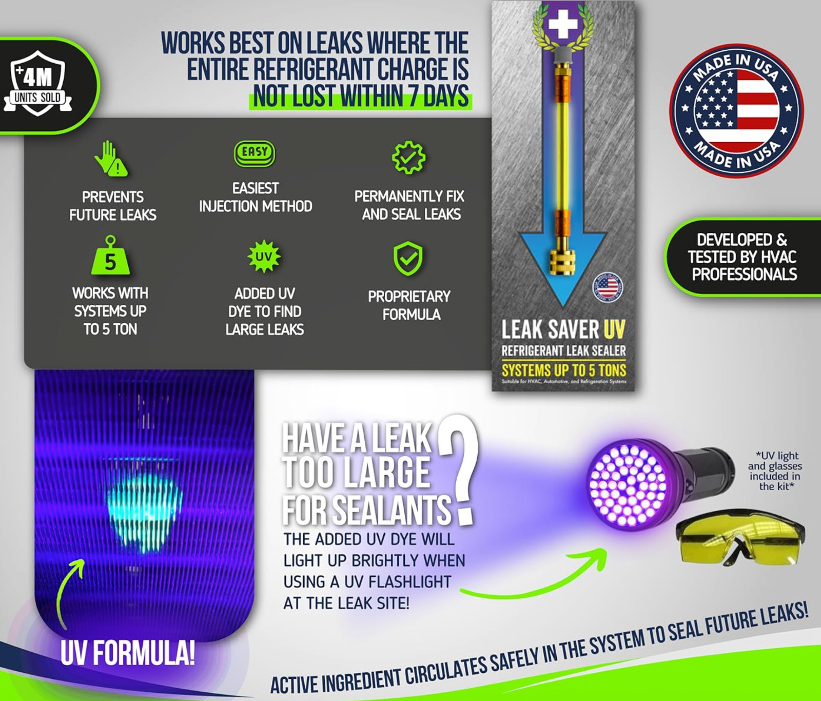 Leak Saver Direct Inject UV - 6 Pack - With UV Light & Glasses - HVAC Automotive