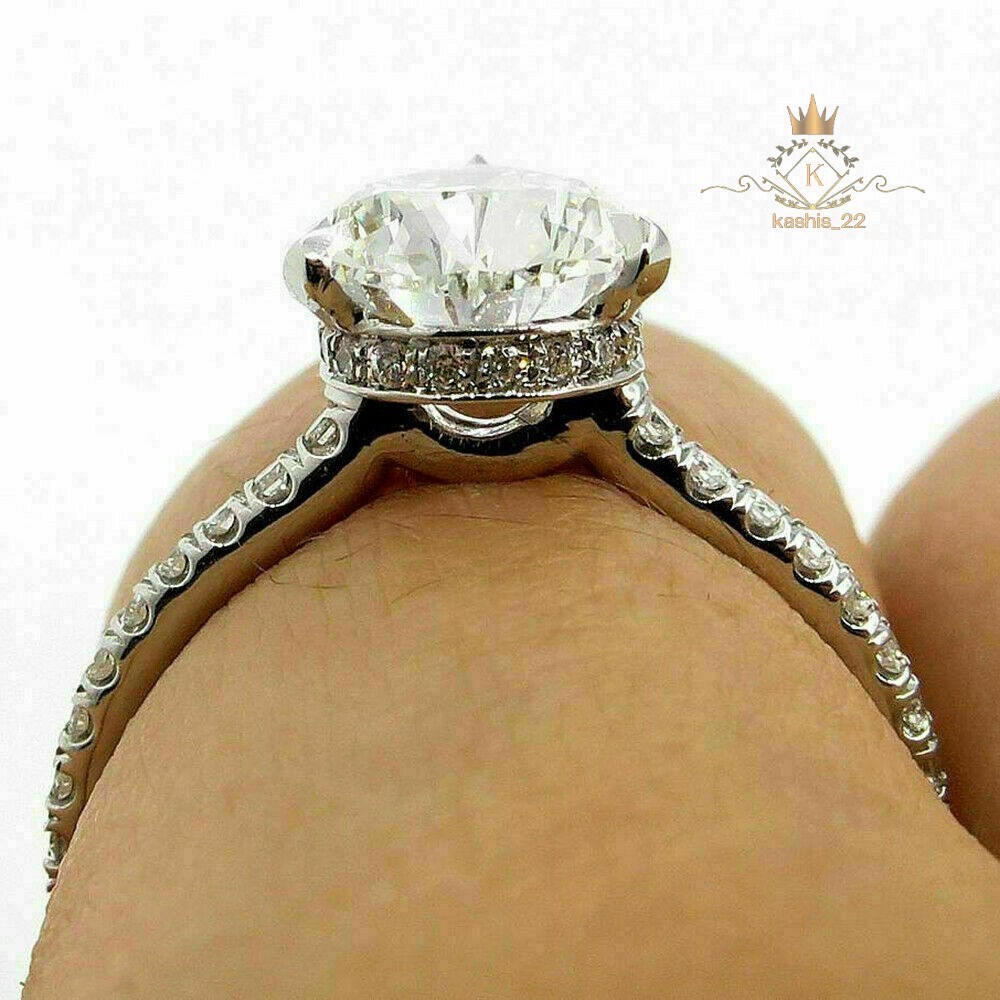 2.90 Carat Pear Cut Moissanite Hidden Halo Engagement Ring Solid 14K White Gold