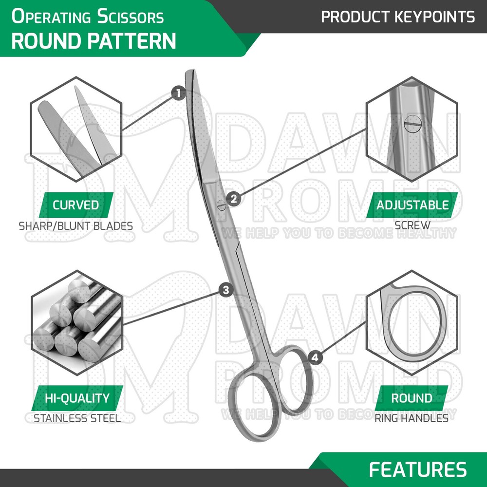 Operating Scissors 4.5" Curved Sharp Blunt Round Pattern Surgical Instruments