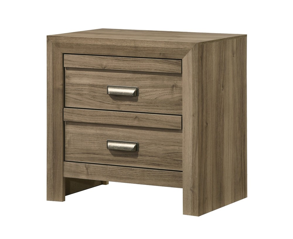 3pc Light Brown Queen Size Chevron-pattern Panel Bed 2x Nightstand Bedroom Set