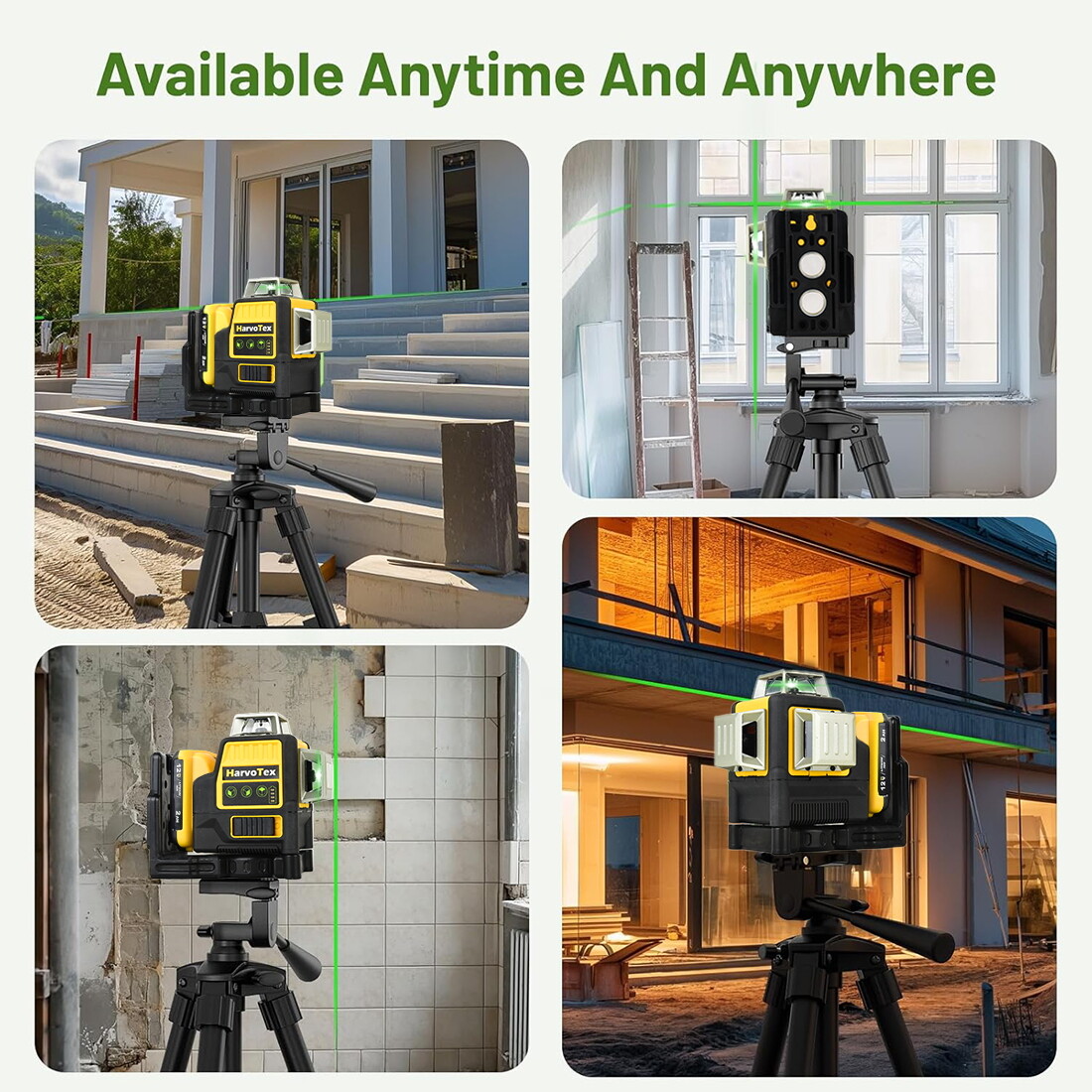 12V 360° Green Laser Level 12Line Vertical/Horizontal Outdoor for Dewalt Battery