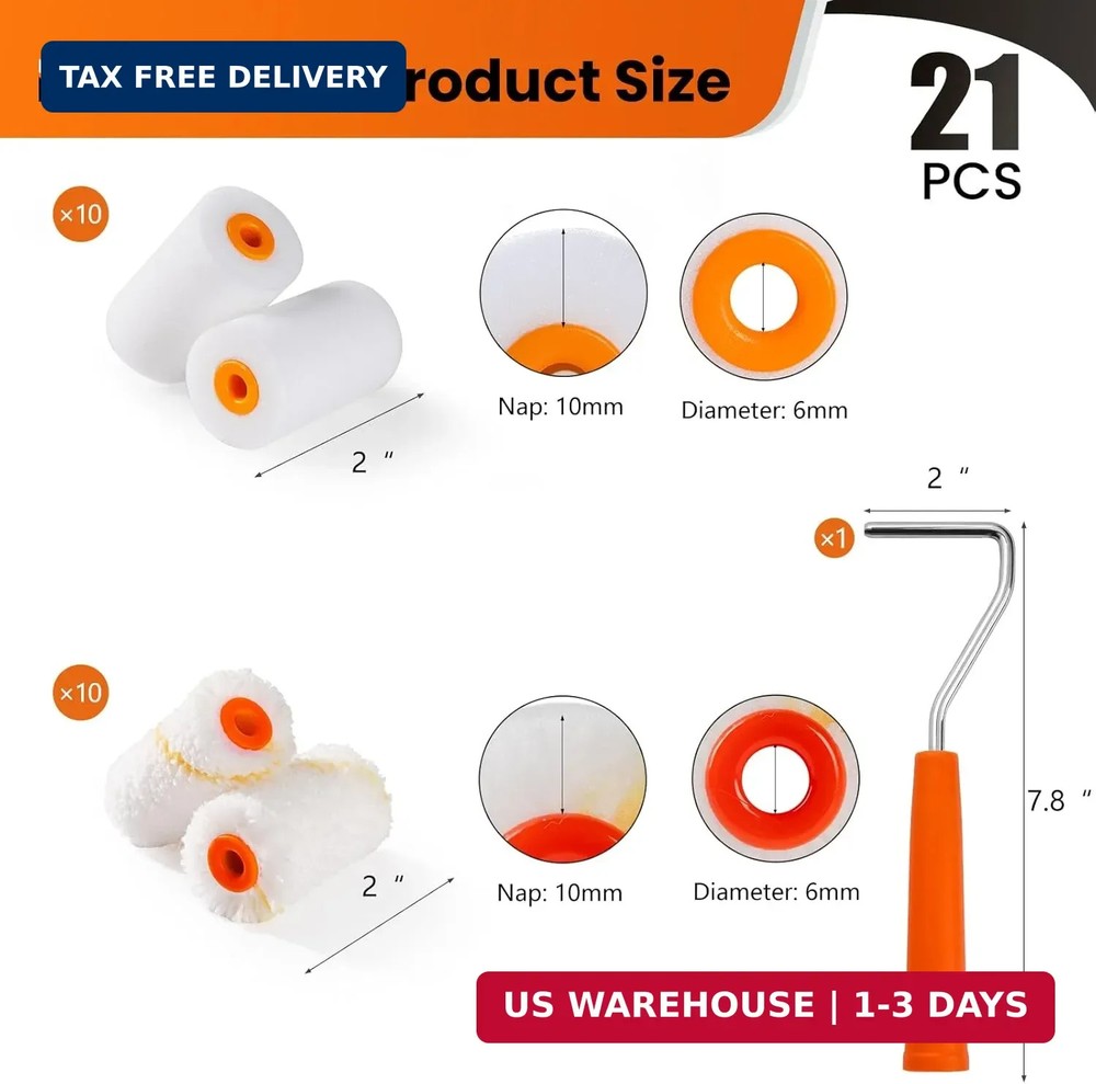 2 inch Paint Roller Kit, 20 Pack Small Paint Roller Set with High Density Foam P