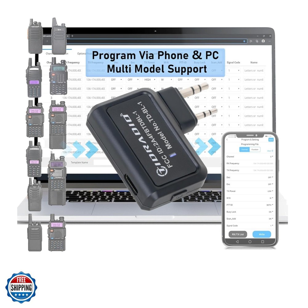 Ham Radio Wireless Programmer Adapter APP and PC Program for Baofeng UV-5R an...