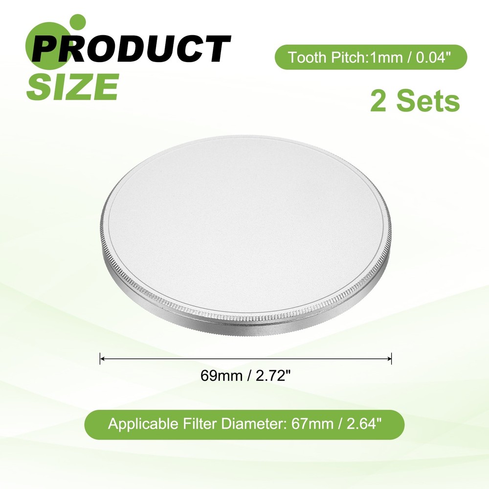2Pcs 67mm Metal Lens Cap Universal Lens Filter Stack Cap Slim Stack Silver