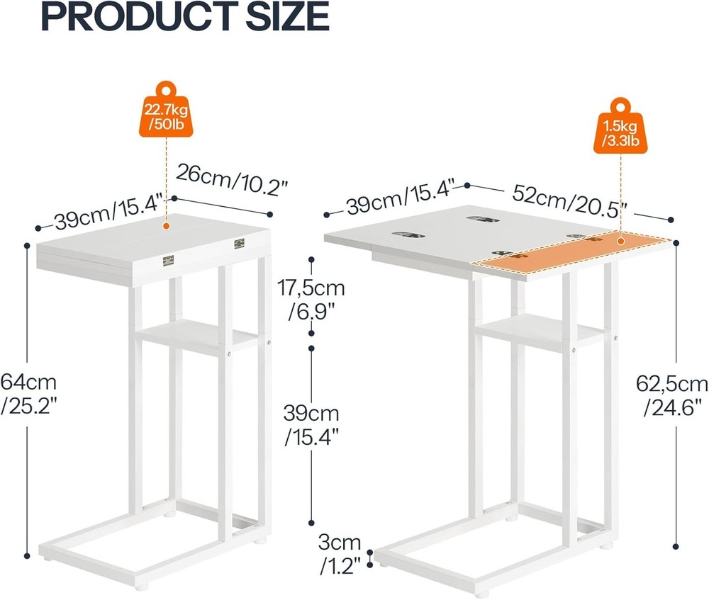 Small Snack Table Foldable End Table C Shaped Side Table W/ Storage Shelf