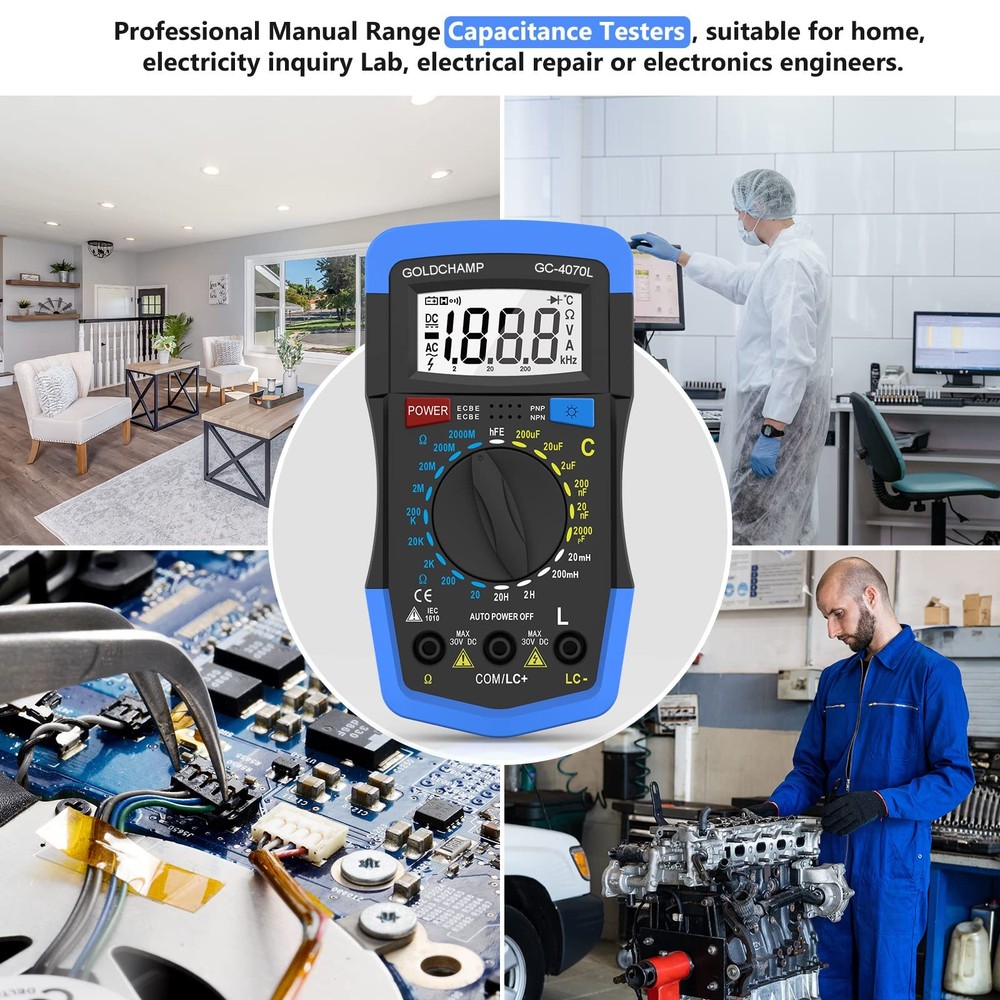 2000pf~200uf Capacitor Tester 200~2000m0 0hm Metercapacitance Meter Hfe Test Mul
