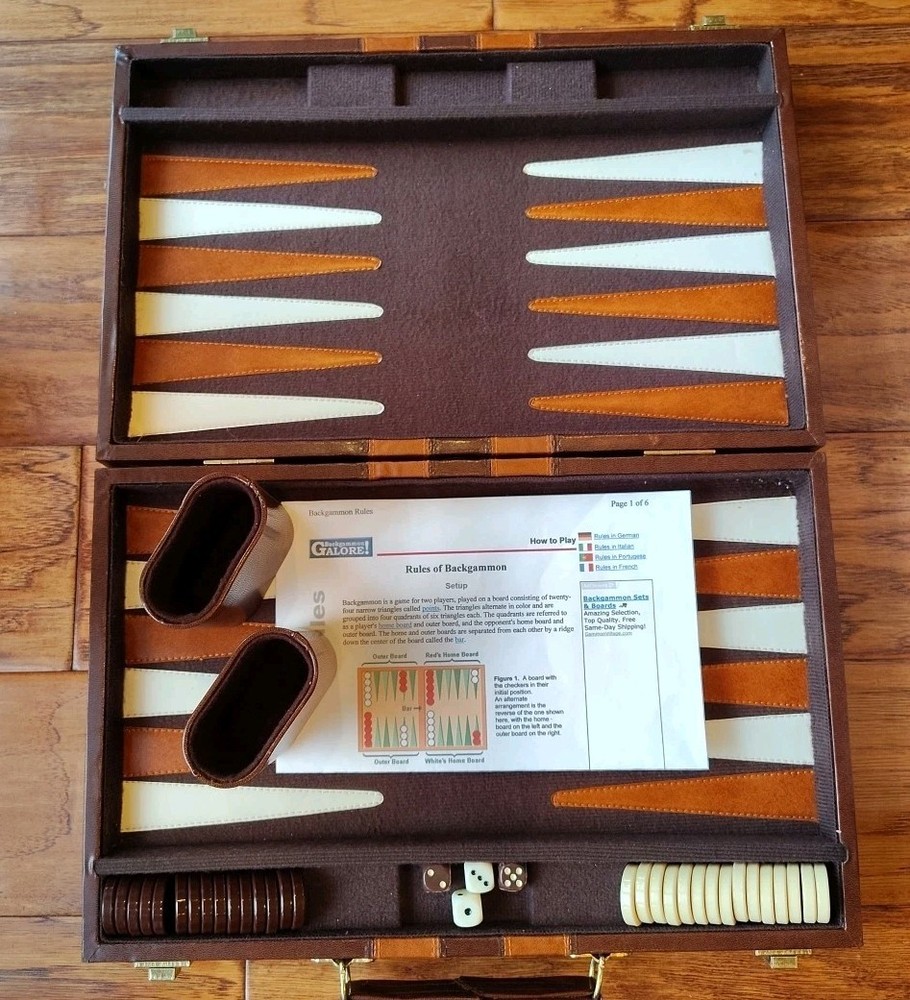 Vintage BACKGAMMON Game And Brown Case Set 10"x15"