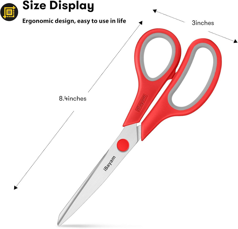Scissors, 8" All Purpose Scissors Bulk 3-Pack, Ultra Sharp 2.5Mm Thick Blade Sh