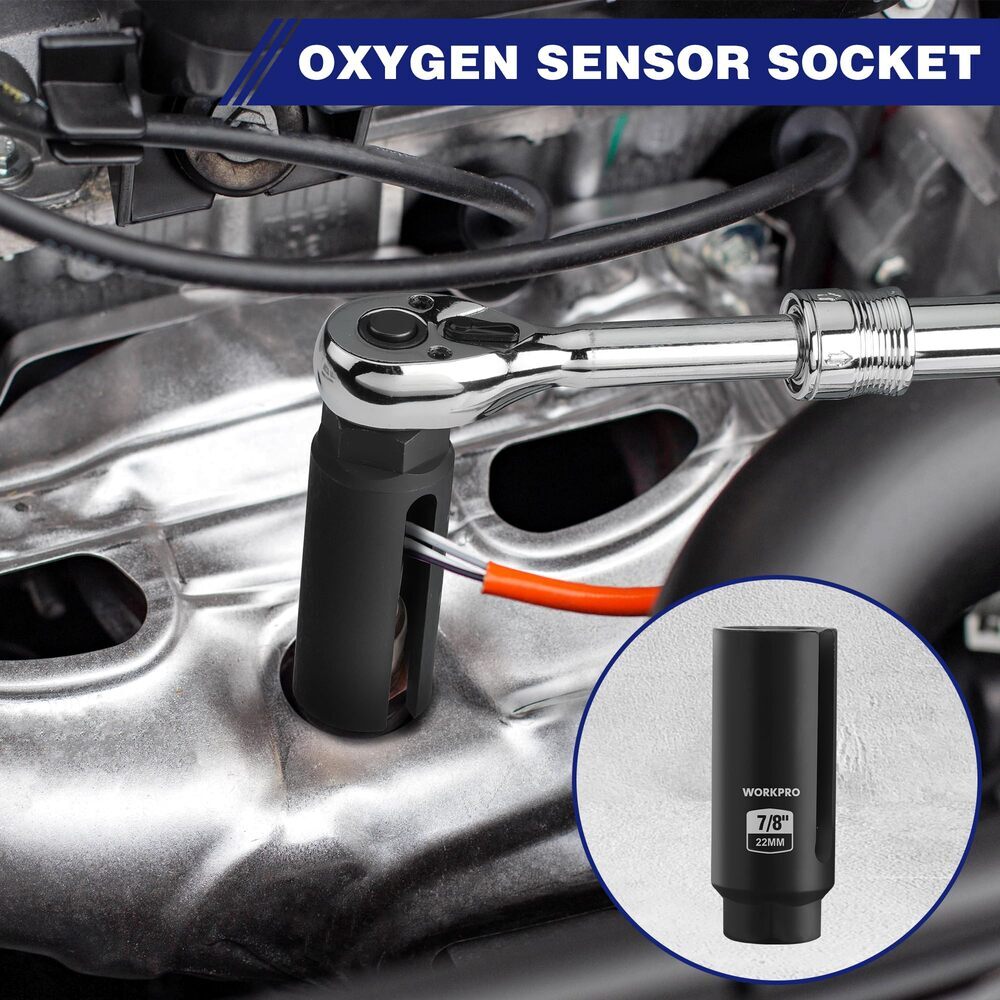 WORKPRO O₂ Oxygen Sensor Socket 7PC Socket Removal Tool Wrench Thread Chaser Set