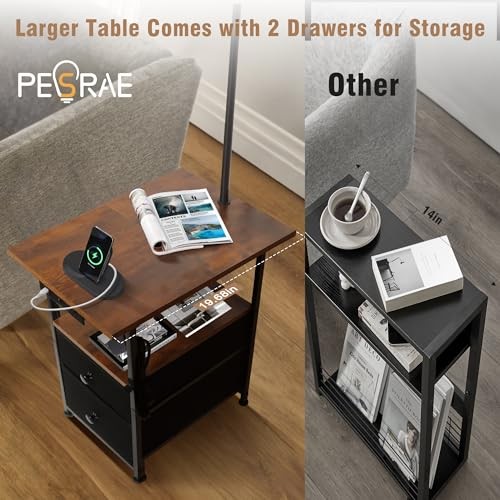 Floor Lamp with Table & 2 Drawers, End Table with 3 Color Rustic Brown