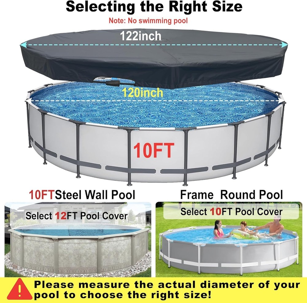 10 Ft Round Pool Cover Waterproof UV Weather Resistant Easy Install