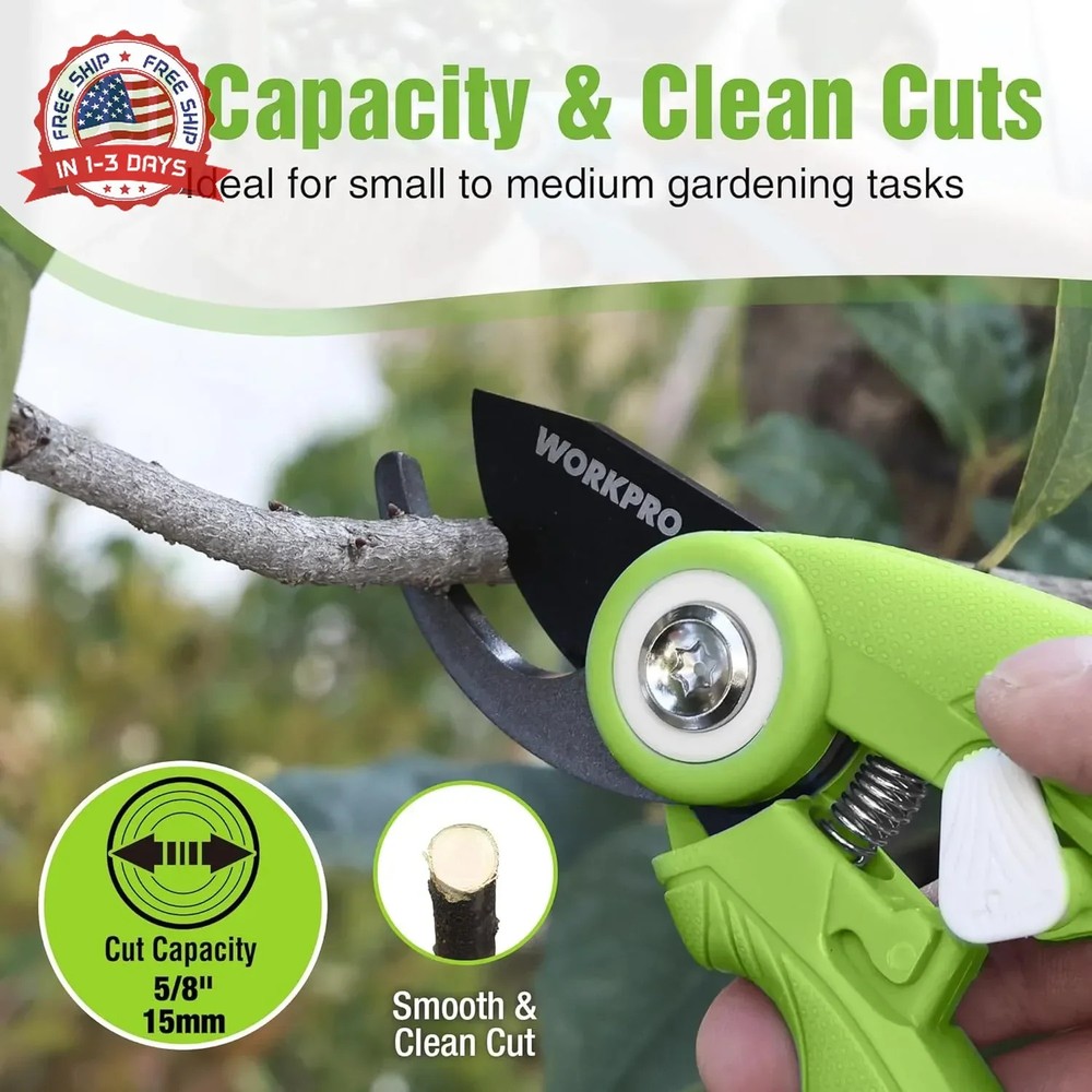 WORKPRO 6.9" Bypass Pruning Shears, Gardening Scissors with Sharp SK5 Steel Blad