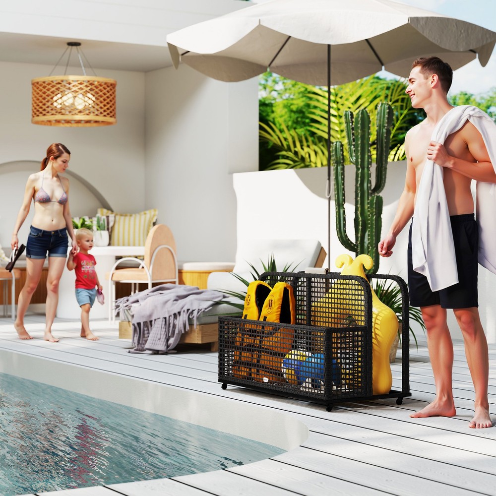 Outsunny Pool Float Storage with Wheels, Pool Caddy, Dark Grey