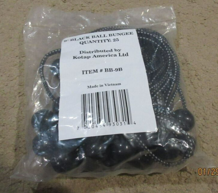 9" Black Ball Bungee: 25 Count