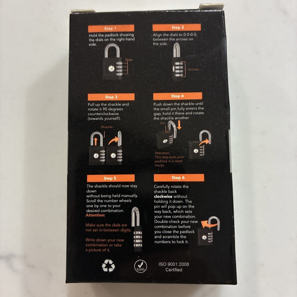 Padlock 4 Digit Combination Lock, Resettable, Black NEW