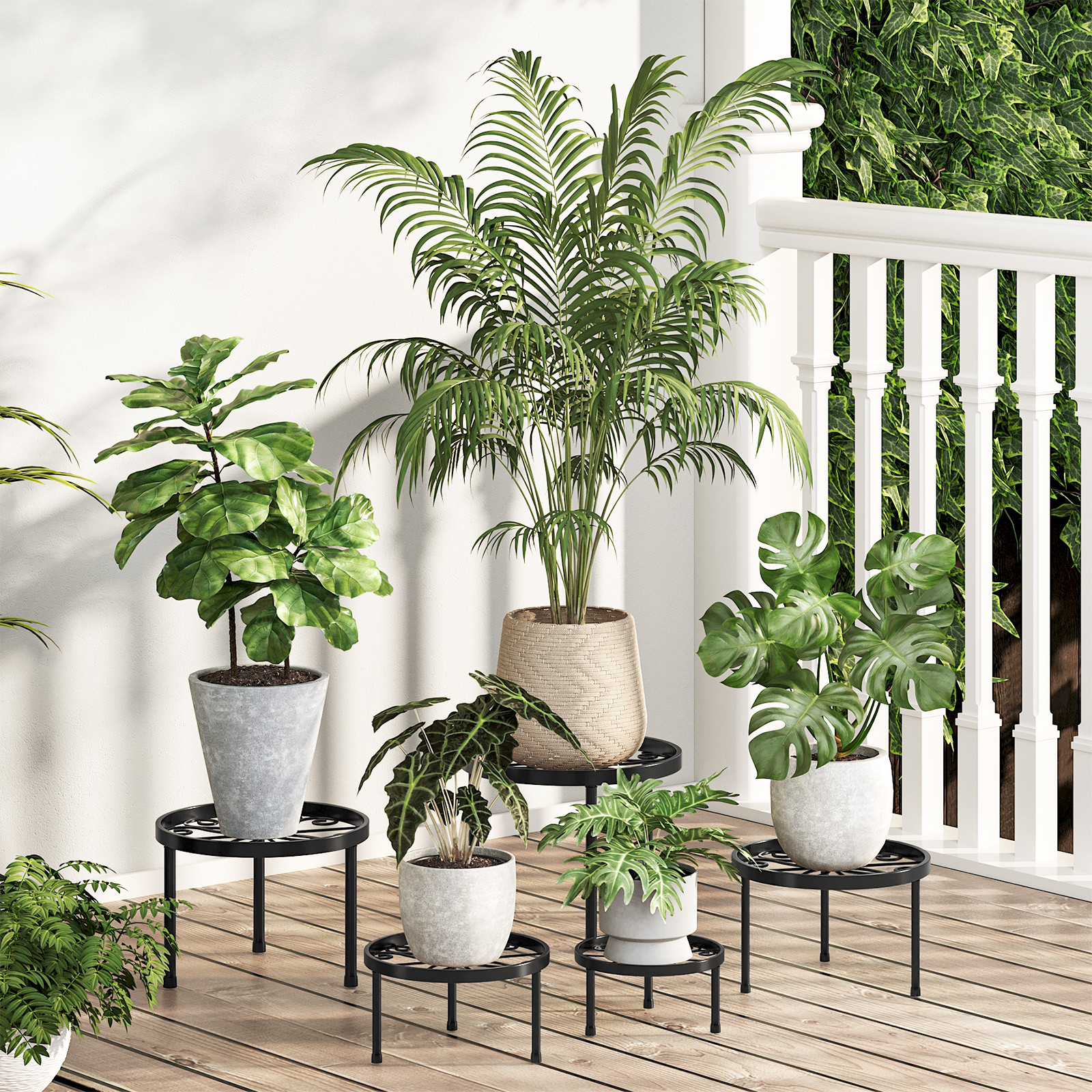 Bamworld 5-Pack Plant Stands Metal Flower Pot Racks for Heavy Duty Plant Riser