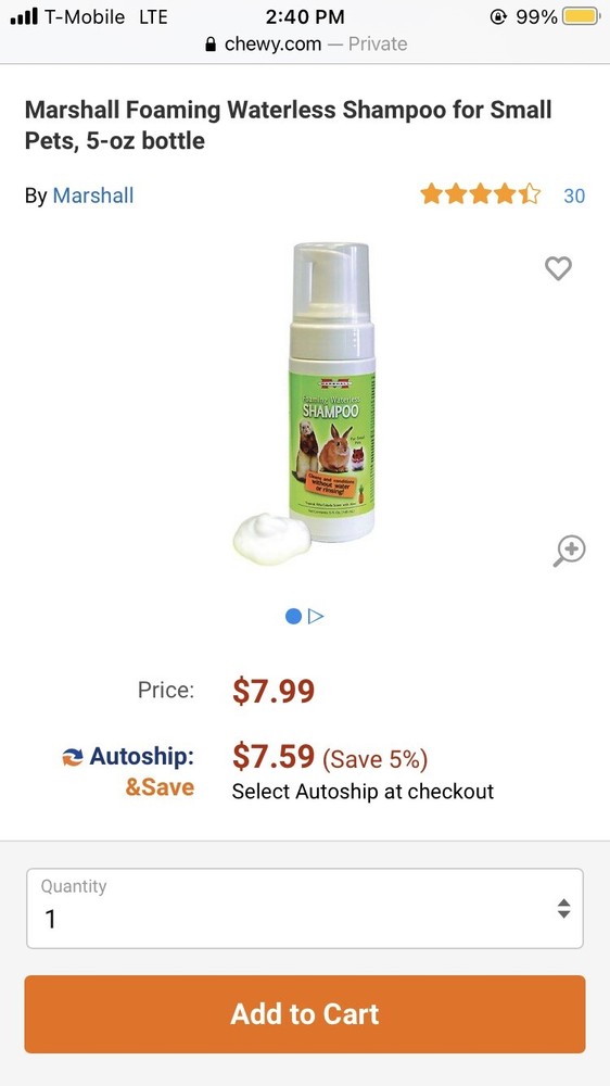 Small Animal Waterless Shampoo