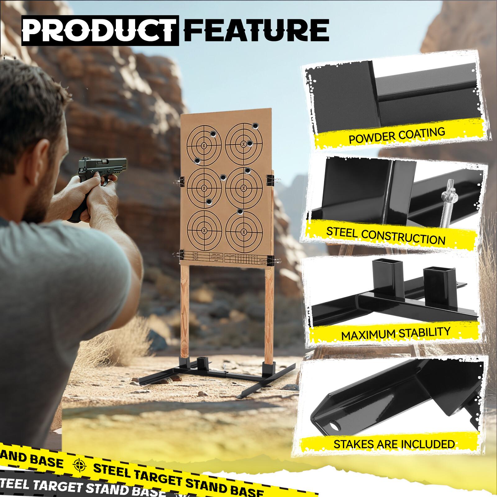 1X H Shape Adjustable Target Stand Base For Paper Shooting Cardboard Silhouette