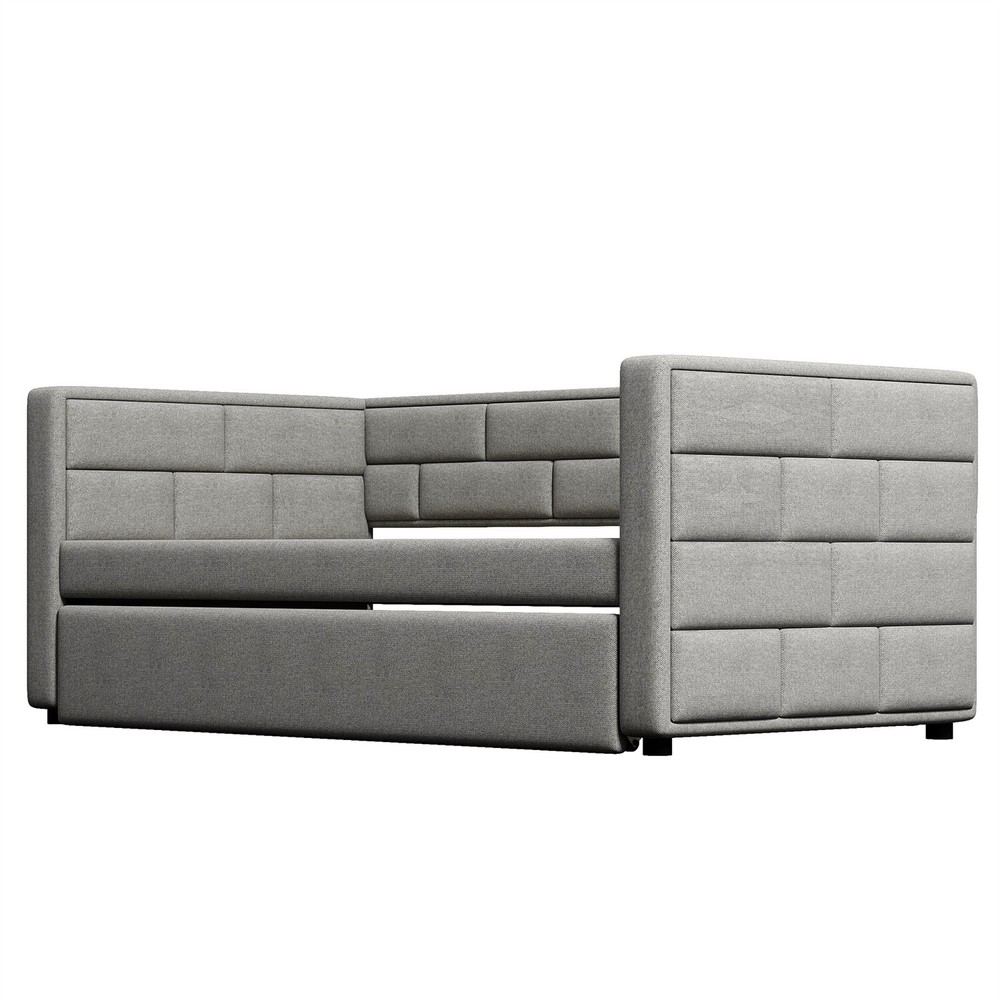 Twin Size Daybed with Pull Out Trundle Bed Upholstered Bed Frame Sofa Bed US