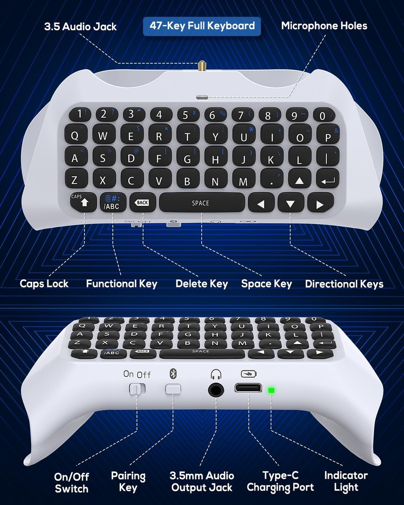 Wireless Controller Keyboard for PS5/PS5 Pro, Bluetooth 3.0Mini White