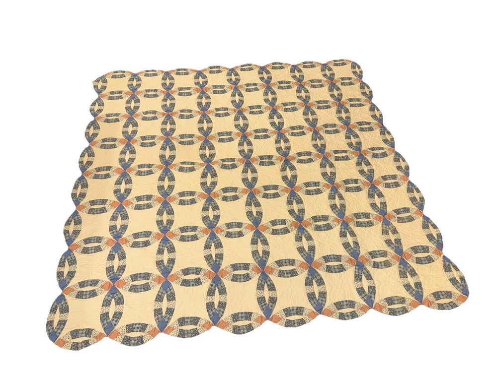 Vintage Wedding Ring Quilt Queen Patchwork Feedsack 81 1/2”x 79”