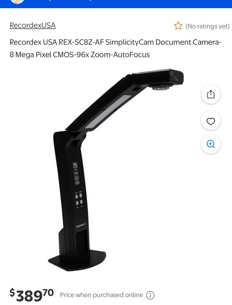 Recordex, SimplicityCam SC8z AF Document Camera, Tested Working