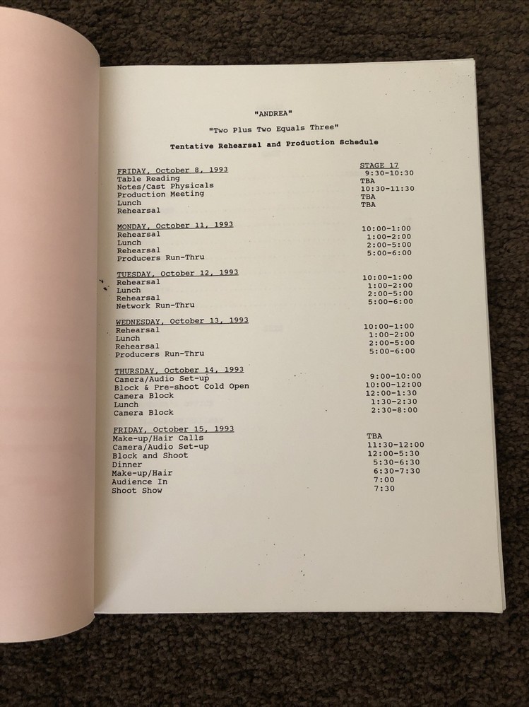 ORIGINAL SCRIPT Warner Bros. 1993 "TWO PLUS TWO EQUALS THREE" Walker Widdoes