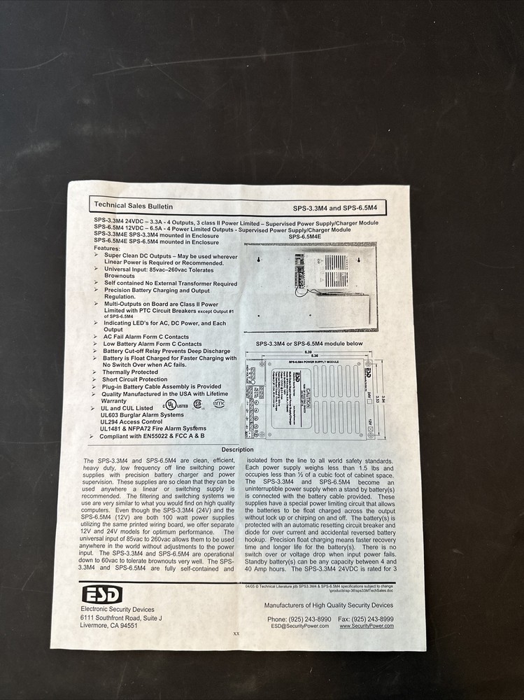 ESD SPS-6.5M4E Supervised Power Supply