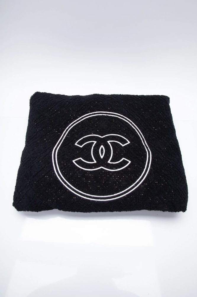 CHANEL CC Logo Black Beach Towel