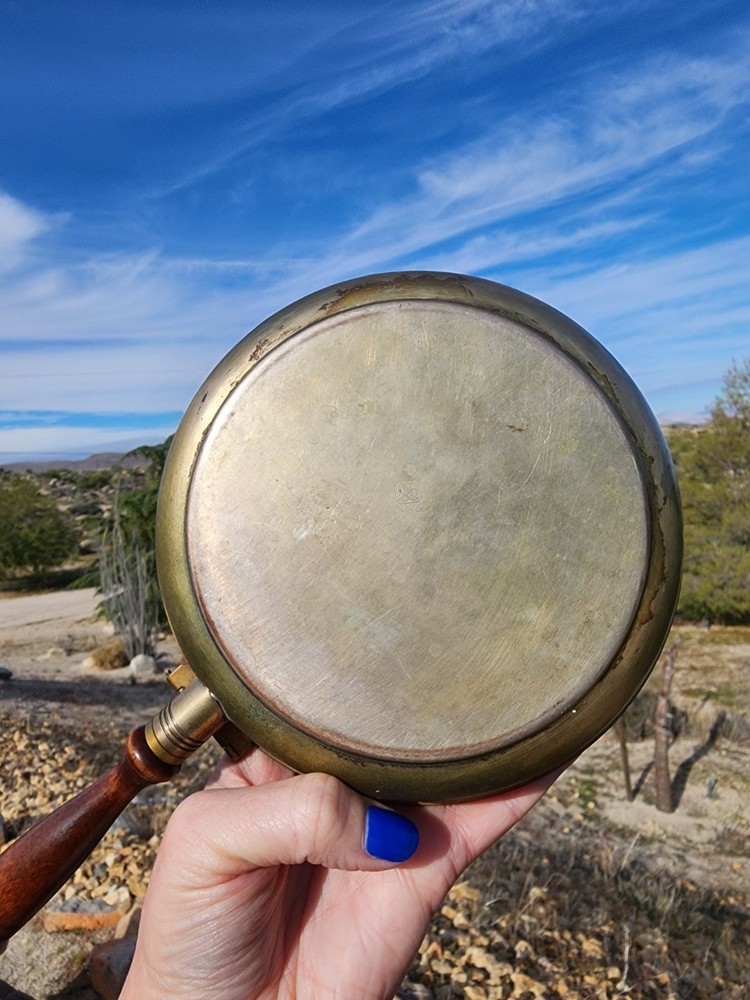 Vintage Silver on Copper Bed Warmer Silent Butler Crumb Catch WoodHandle Serpent