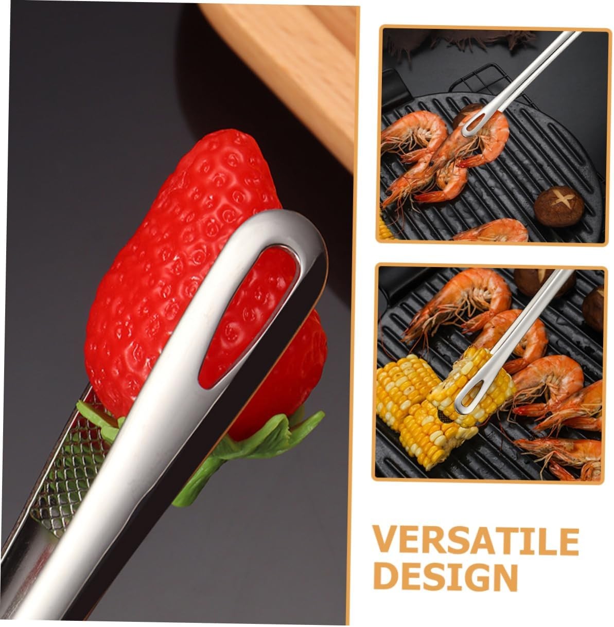 2× Stainless Steel Grill Tongs Cooking BBQ Steak Clamp Pastry Kitchen Tweezers