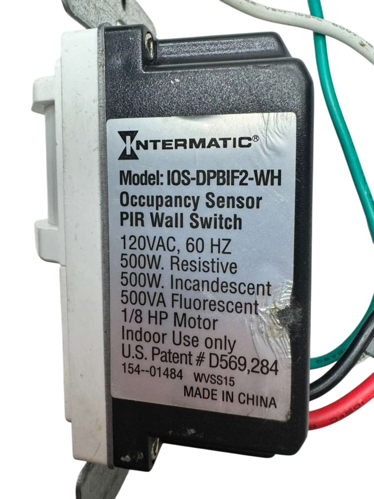 Intermatic IOS-DPBIF2-WH White Occupancy Sensor PIR Wall Switch, 120VAC