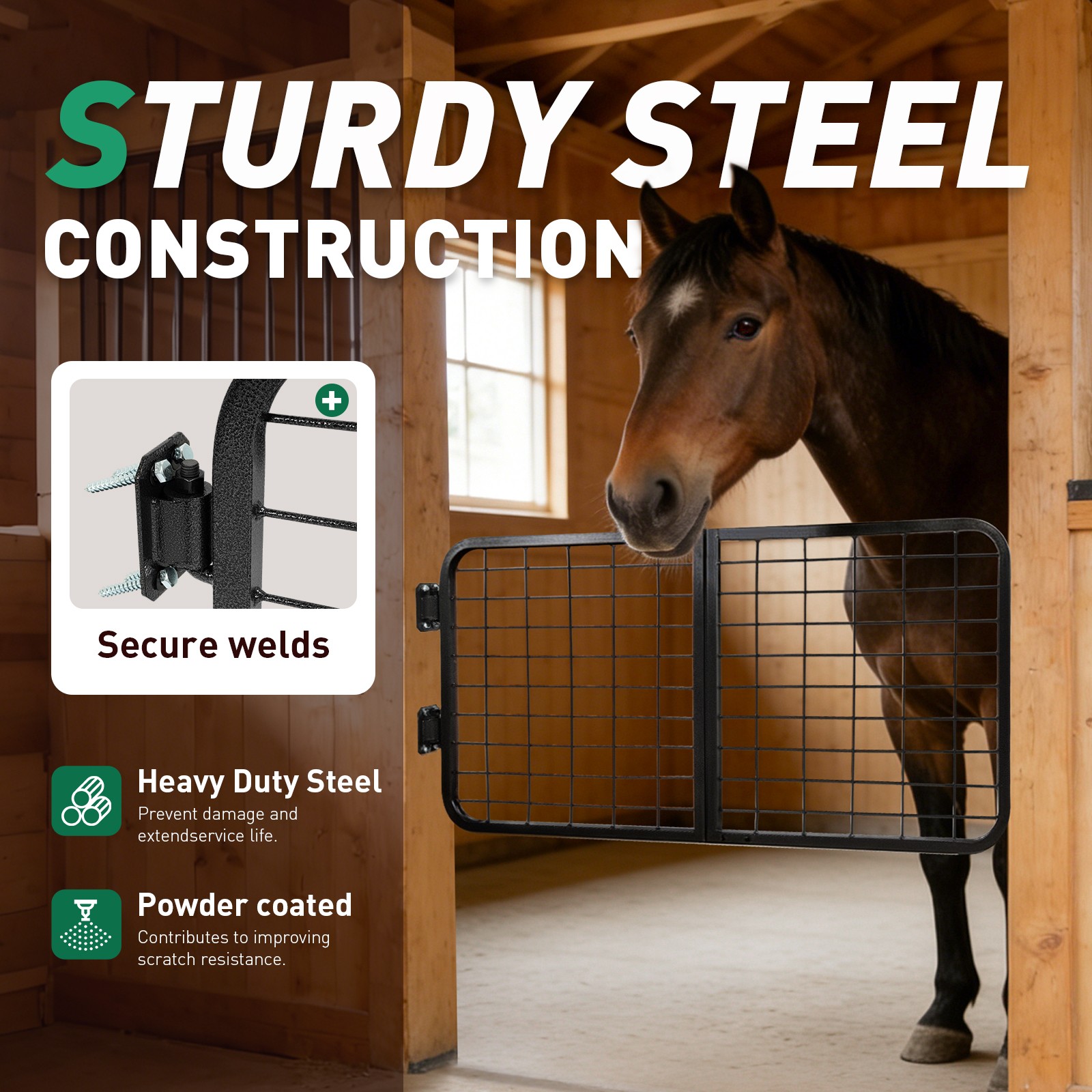 48"x24" Steel Horse Stall Gate Powder Coated Livestock Stall Guard for Barn Farm