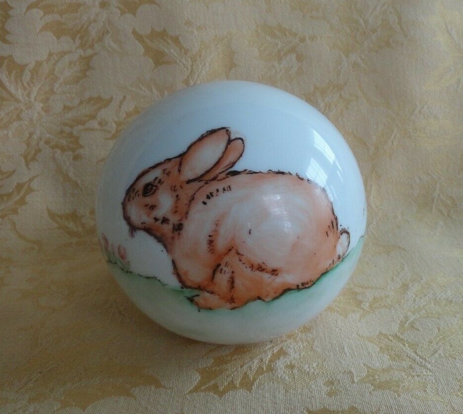 Personalized Hand Painted Porcelain Easter Egg with Bunny & Butterfly Signed