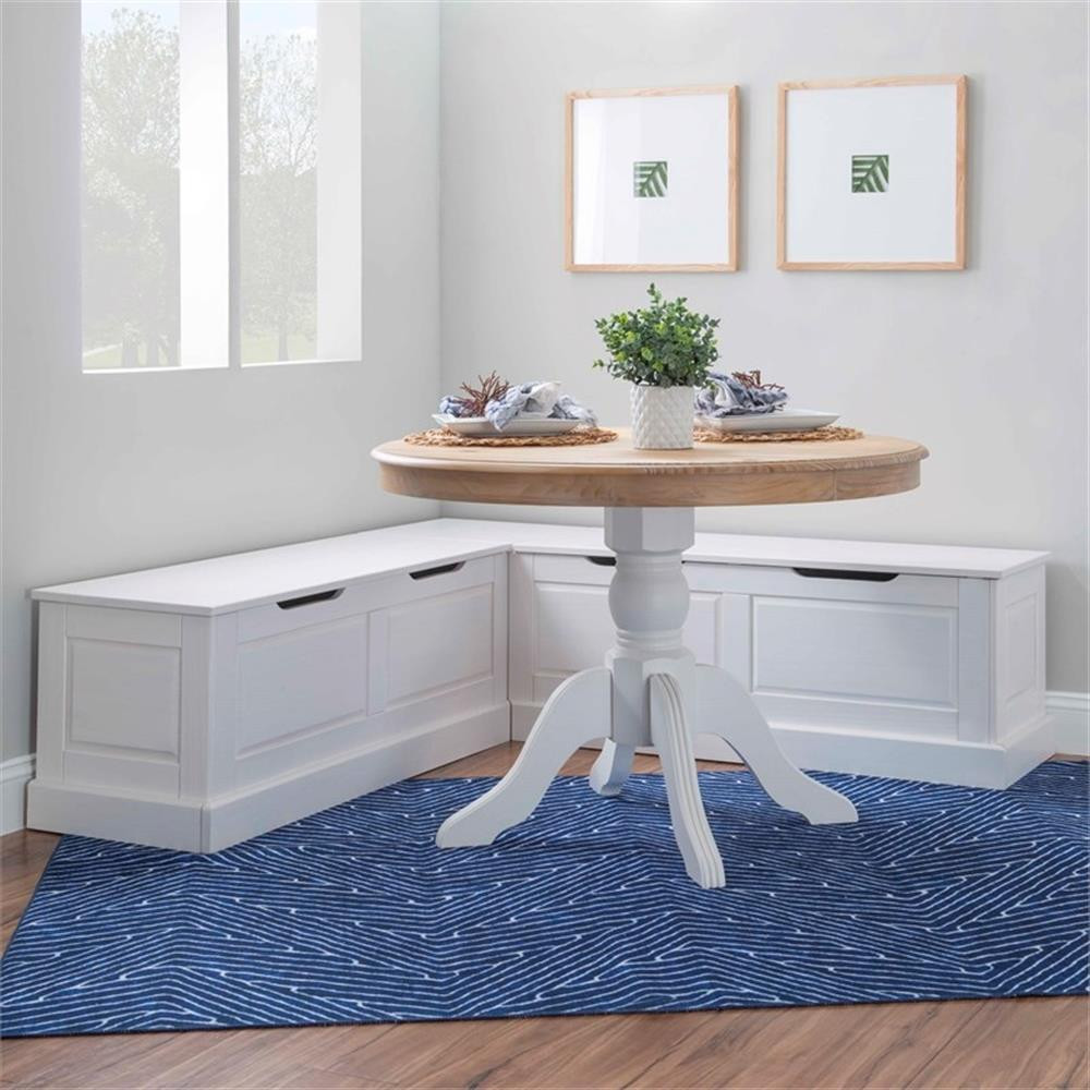 Linon Troyin Backless Corner Nook with Storage in Solid White Pine