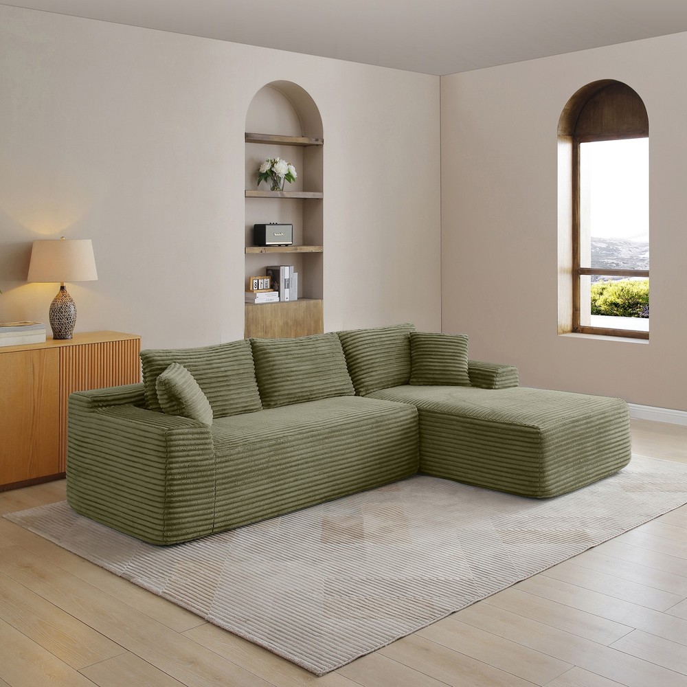 105" Modular Sectional Sofa Cloud L-Shape Couch Deep Seat Corduroy Green