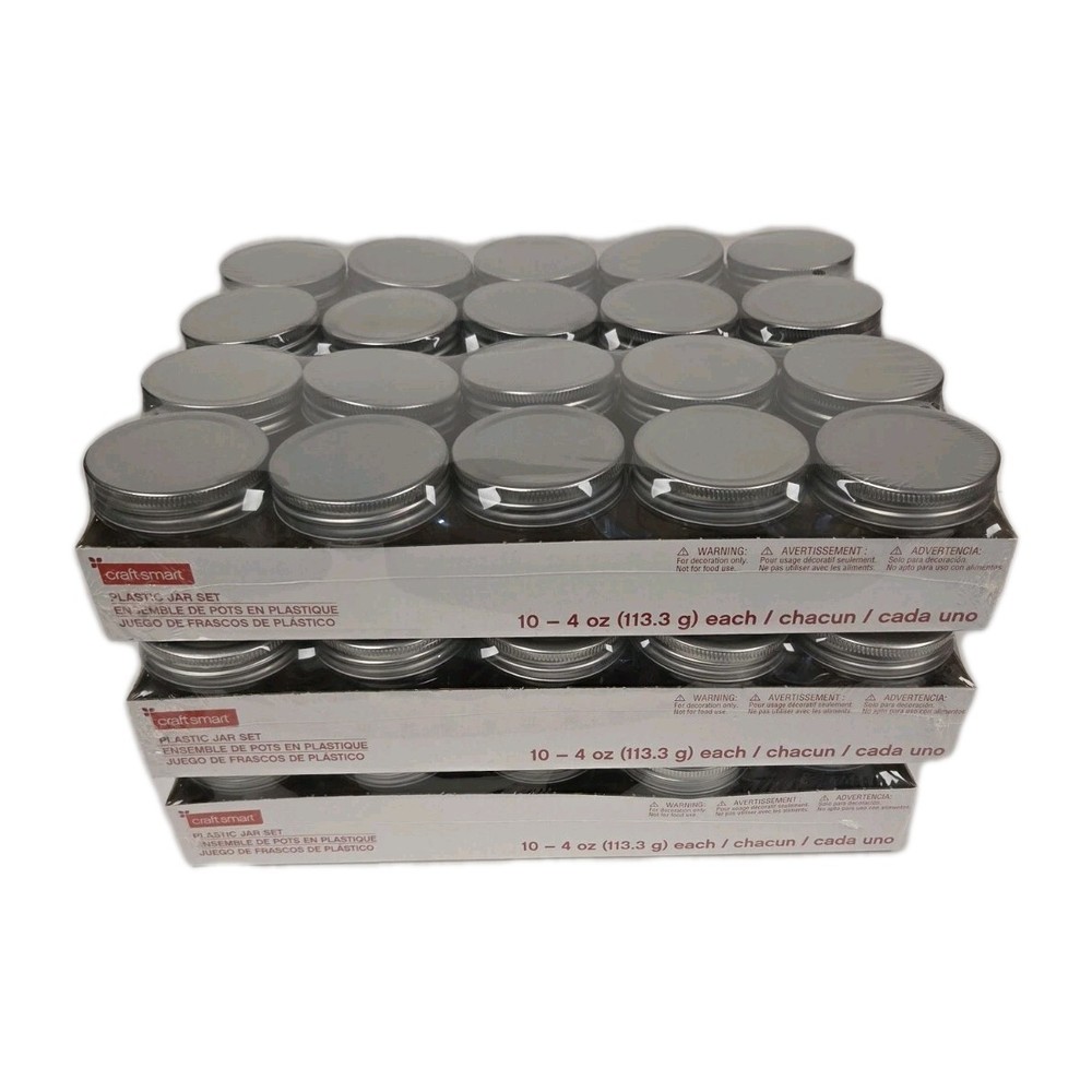 60 Craft Smart 4 oz Clear Plastic Jars with Silver Screw Lids New