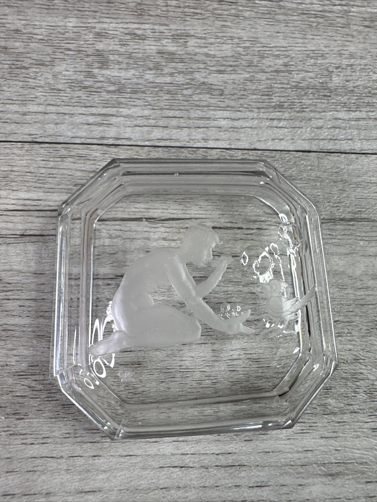 Vintage Intaglio Crystal/ Glass Boy w/bubbles Salt Cellars Heinrich Hoffman