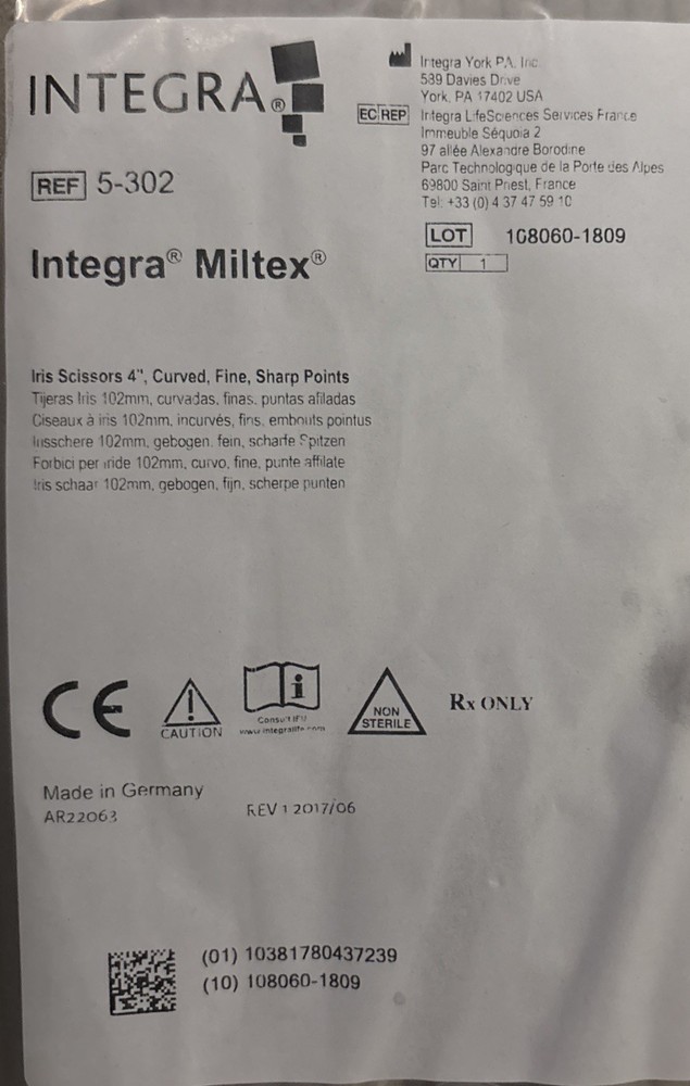 Integra Militex Iris Scissors 4”, Curved, Fine, Sharp Points