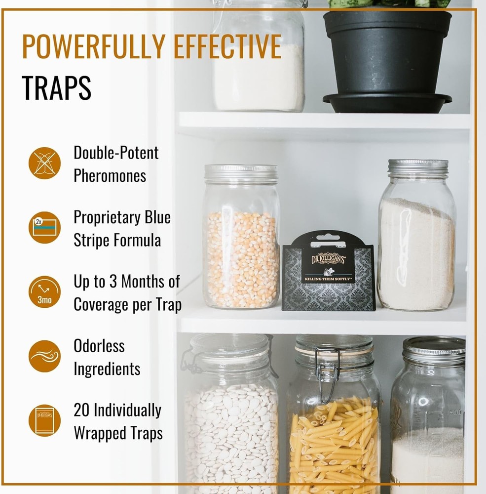 Dr. Killigan's Proven Pantry Moth Traps - Capture Moths Effortlessly, 20 Count