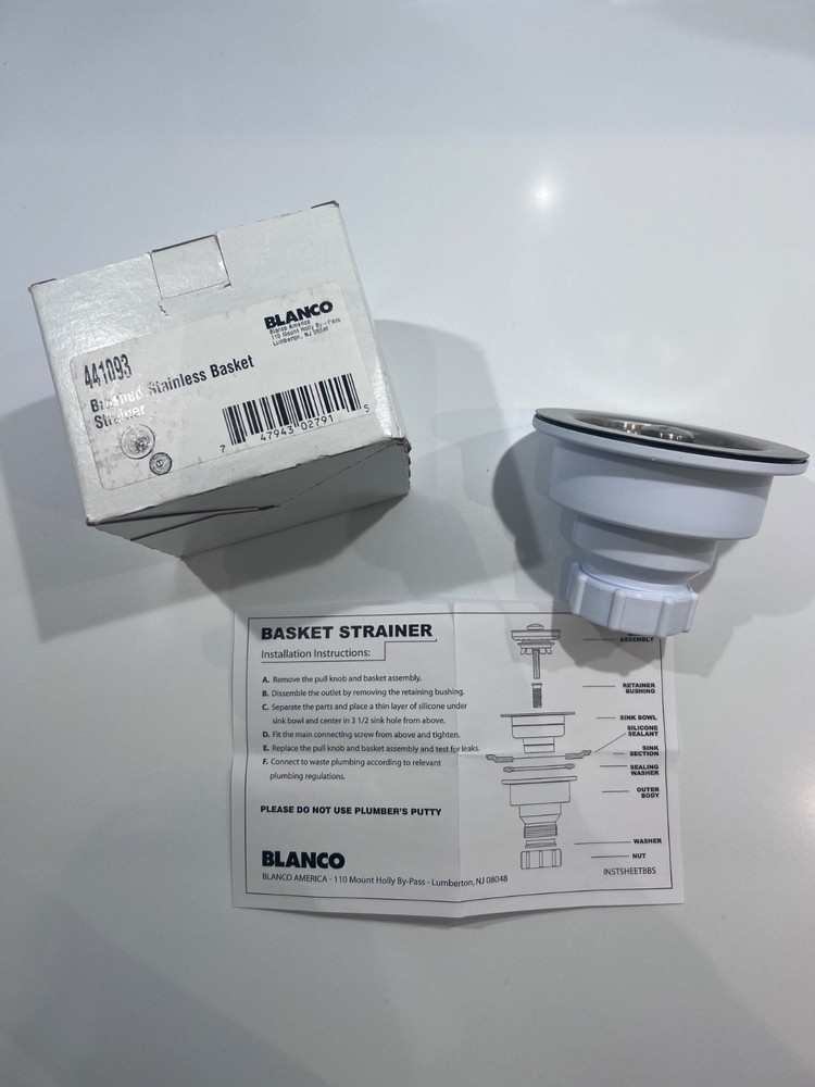 NIB 3.5" Blanco Brushed Stainless Basket Strainer