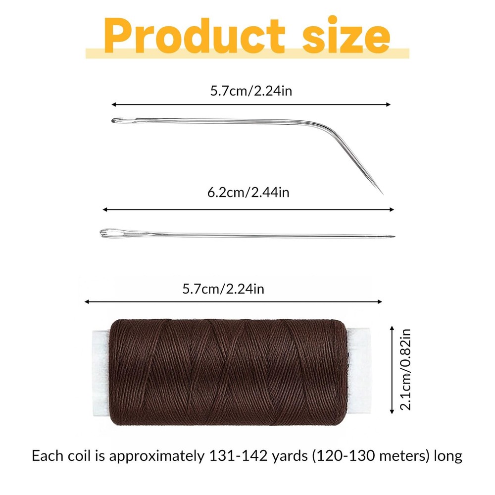 Hair Needle and Thread Set for Weaving, Extension Tools Brown