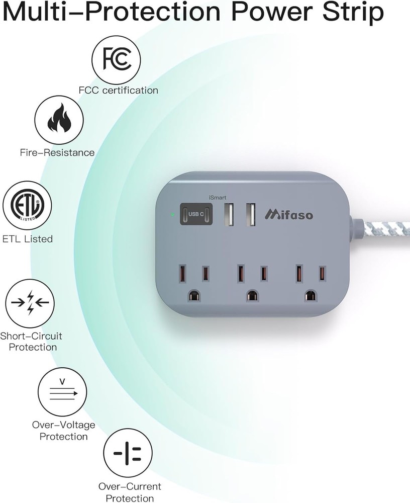 Cruise Ship Essentials - 3Ft Flat Extension Cord with Multiple Outlets, Power...