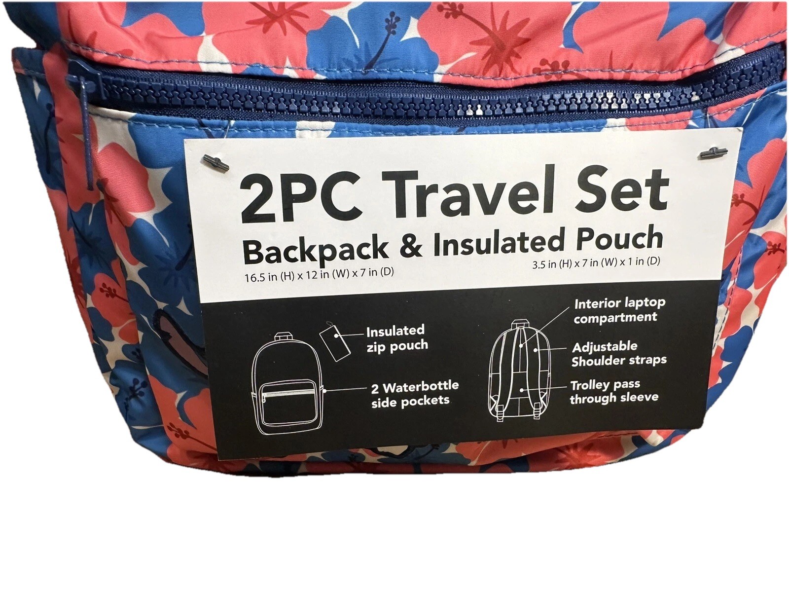 NEW Disney Stitch 2 Pc Travel Set Backpack + Insulated Pouch • Hibiscus AOP